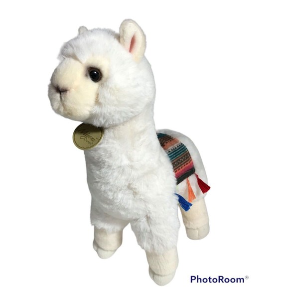 Miyoni By Aurora White Alpaca Llama Plush Stuffed Animal 12" Multicolor Blanket - Picture 3 of 10